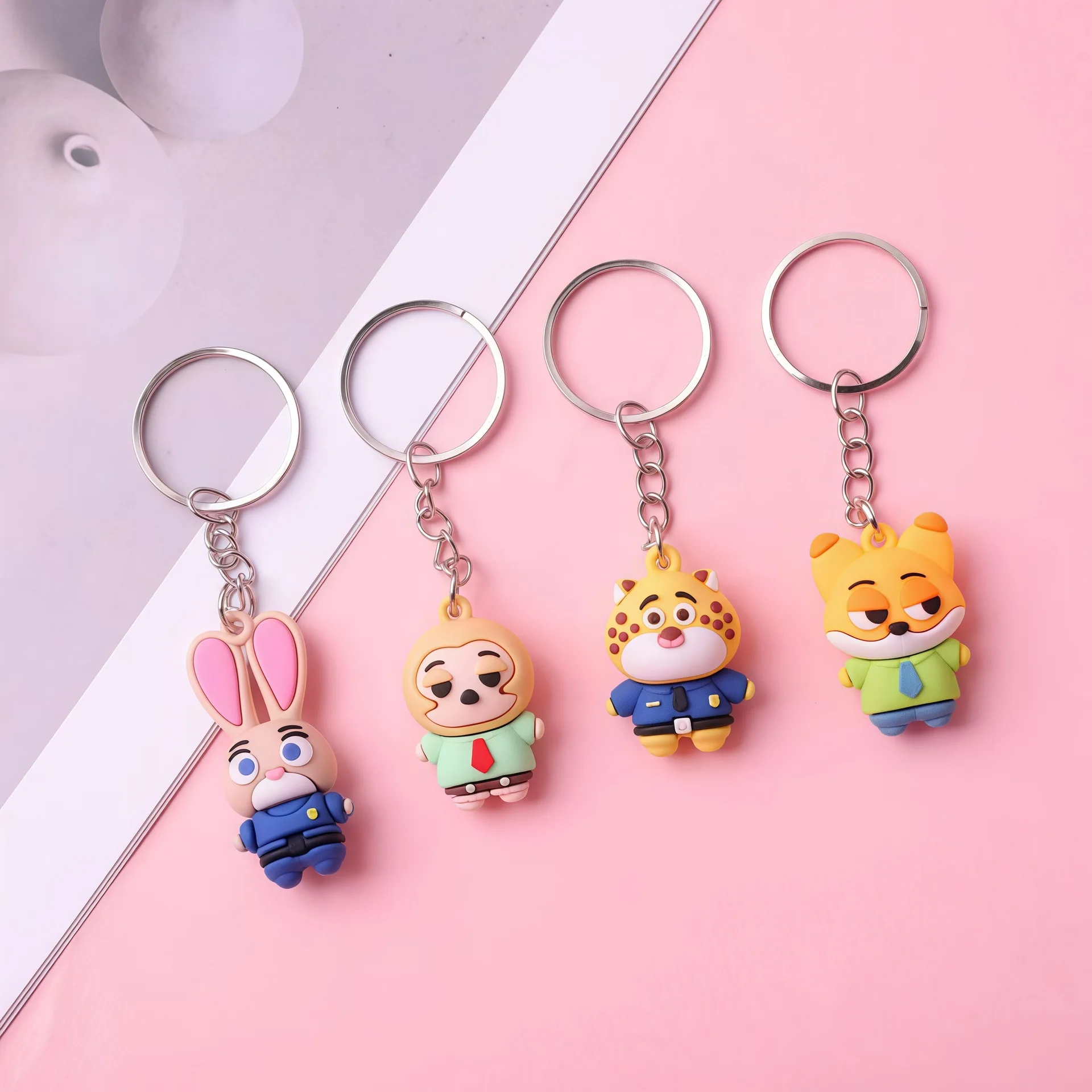 Niedlicher Anime Zootopia Schlüsselanhänger Judy Hopps Bunny Polizist und Nick Wilde Fox Plüschtier Puppe Taschenanhänger Anhänger Geschenk für