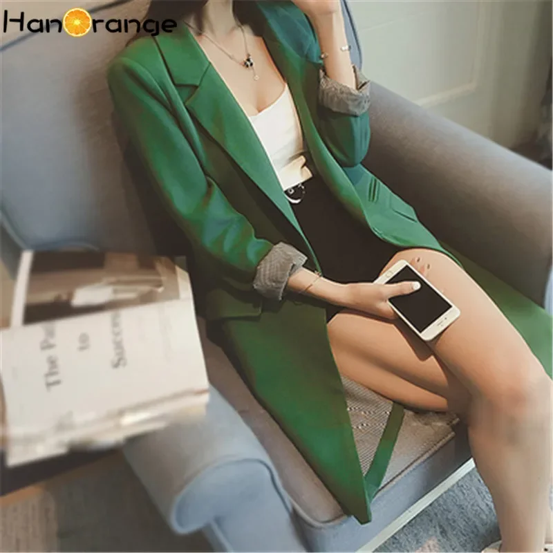 

Spring Autumn Women's Blazer 2025 Single Button Long Jacket Slim Outwear Elegant Overcoat OL Suits Coat Female