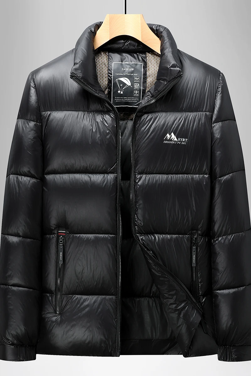 2025 invierno nuevos hombres de alta calidad cara brillante abrigo de algodón abrigo de algodón cuello alto cremallera gruesa abrigo de algodón