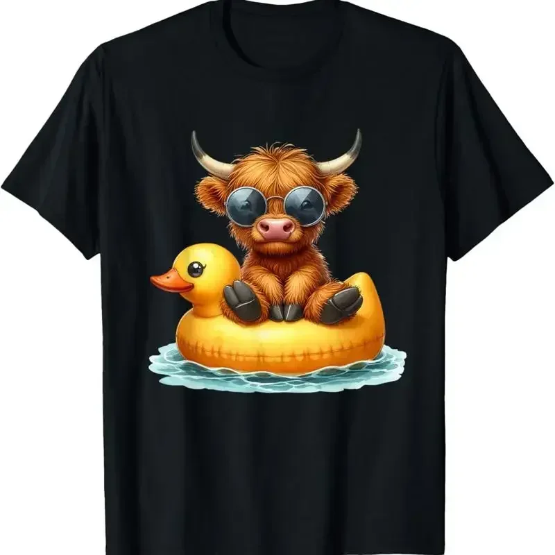 Cute Highland Cow Duck Pool Float Summer Vibes Swimming T Shirt