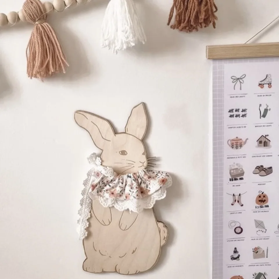 Wooden Bunny Wall Decoration Children\'s Shooting Props Rabbit Wall Sticker Large Size Wood Cover Bayby Room Party Layout Deco