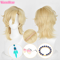 High Quality Game Synthetic Aventurine Cosplay Wig 40cm Long Golden Cosplay Anime Wig Heat Resistant Hair Party Wigs + A Wig Cap