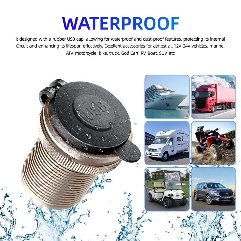 USB Charger Outlet Waterproof Charger Socket PD Type C and QC3.0 USB Port USB Socket for Car Boat Marine Truck