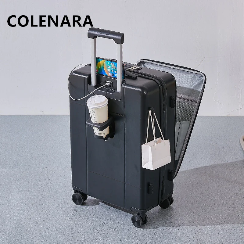 Colenara Usb Oplaadbare Bagage Voor Opening Instap Case Abs + Pc Trolley Case 20 "22" 24 "26" 28Inch Met Wielen Rollende Koffer