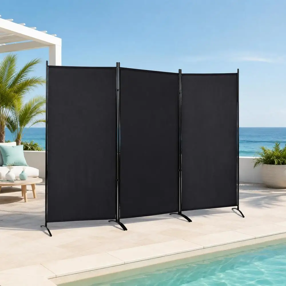 Écran 3 Panneaux Dim. Paravent Latéral Brise-Vue sur Pied en Métal et Polyester, 2,53 L x 0,5 L x 1,82 H m, Idéal pour la Séparation des Espaces Salon, Chambre, Studio, Appartement et Dressing
