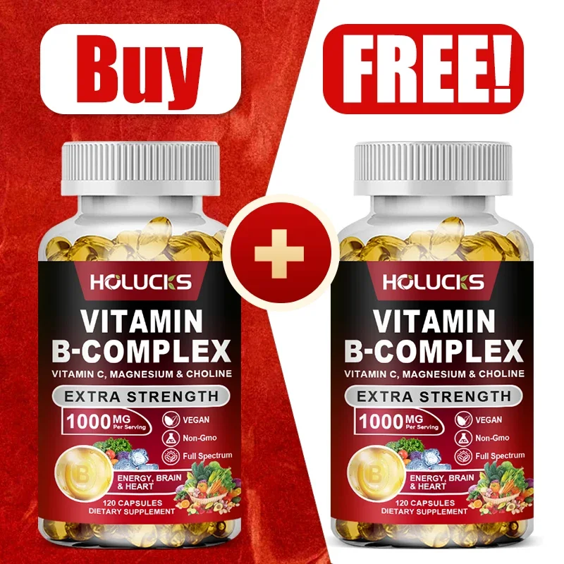 Buy 1 Get 1 Free! Complete Vitamin B Complex Capsules, Support Stress & Fatigue, Boosts Mood, Brain Function & Overall Vitality