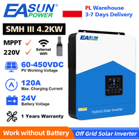 EASUN POWER 4200W Hybrid Solar Inverter 24V DC to AC 230V 4.2kW Off-Grid Inverter with 80A MPPT Solar Charger