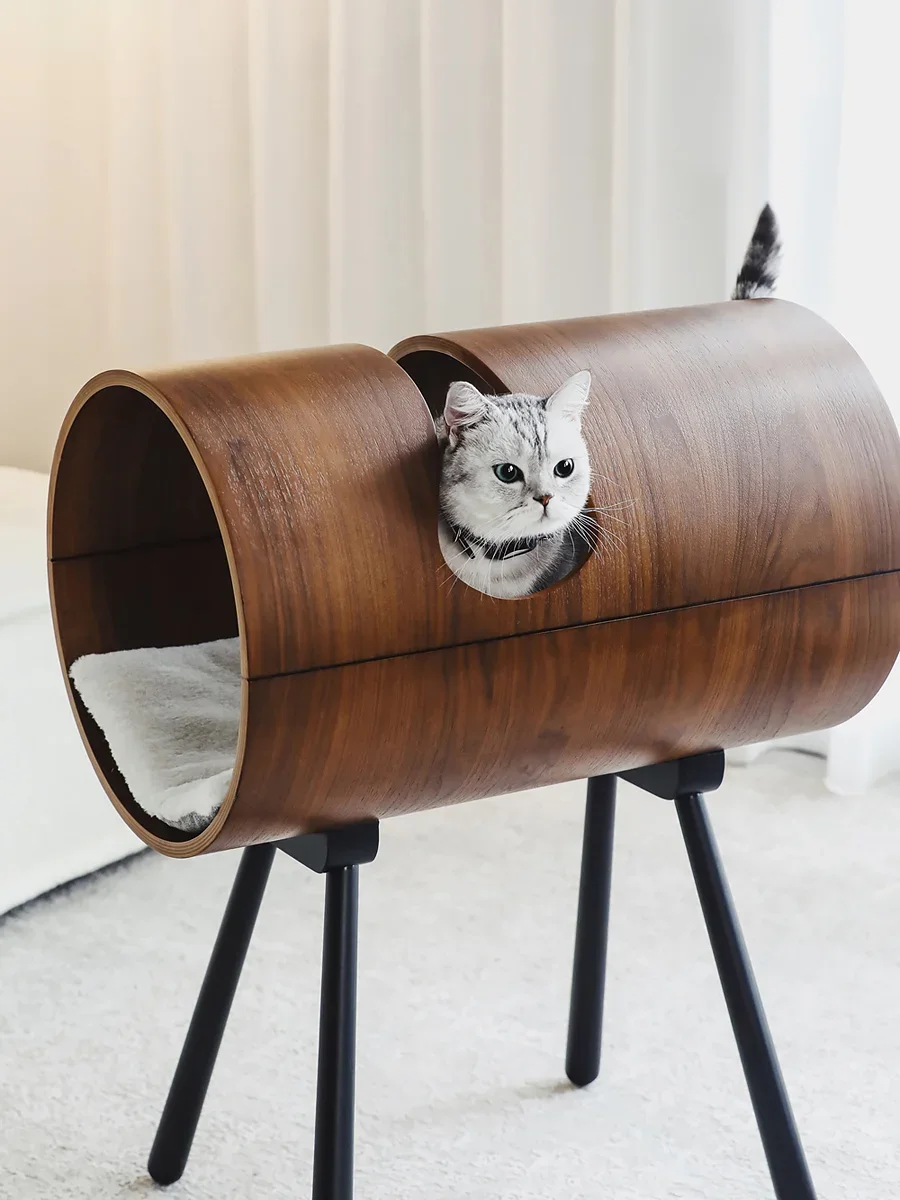 Black walnut curved wood pet bed removable and washable/cat nest cat climbing frame universal in all seasons