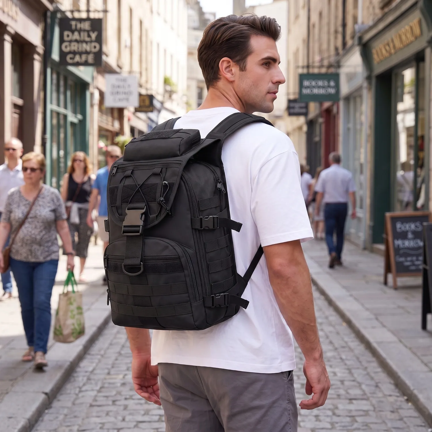 35L Gym Training Backpack for Men with MOLLE System & Smooth Zipper, Tactical Fitness Rucksack for Weightlifting CrossFit Cardio Workout Equipment Storage
