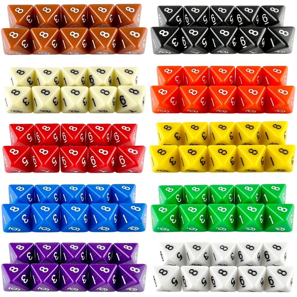 D8 Polyhedral Dice Set 10pcs Opaque Colorful 8 Sided Dice for DND Role Playing Game Entertainment Table Game Props