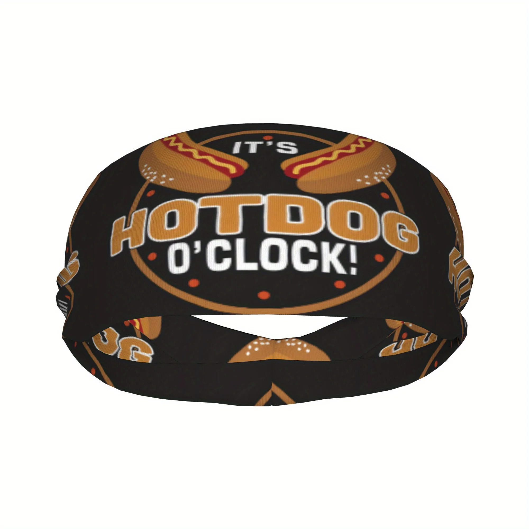 

1pc Unisex Hot Dog Sports Headband - Sweat-Wicking, Stretchy Breathable Polyester with "IT's HOT DOG O'CLOCK!" Design