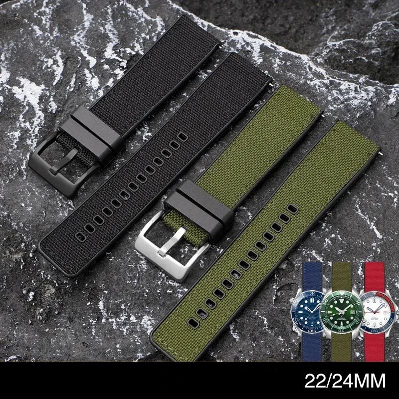 20mm 22mm 24mm Canvas Silicone Strap for Seiko Diving Waterproof Rubber Nylon Quick Release Watch Band for Swatch X Blancpain