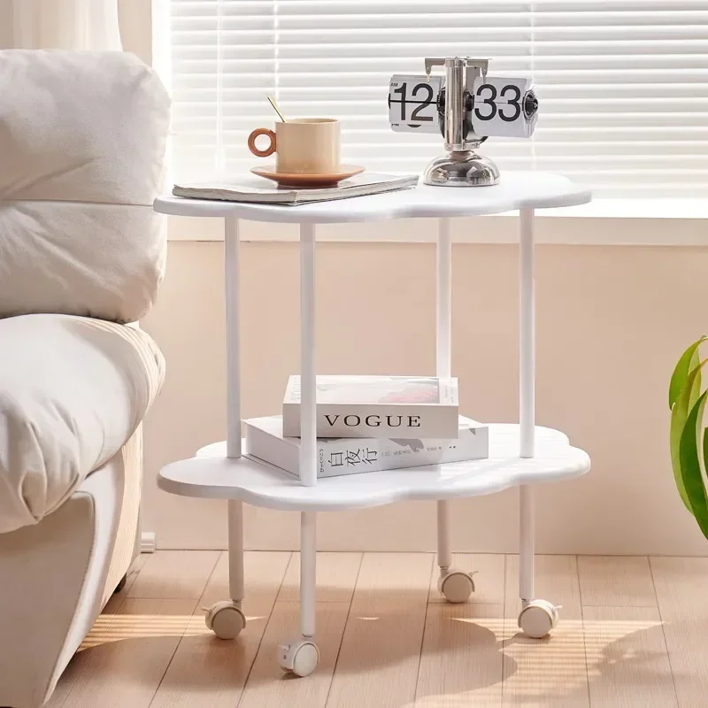 

Cloud-Shaped Coffee Desk with Wheels Whimsical Mini Movable Bedside Locker Home Plastic Storage Cart Portable Bedside Table 123