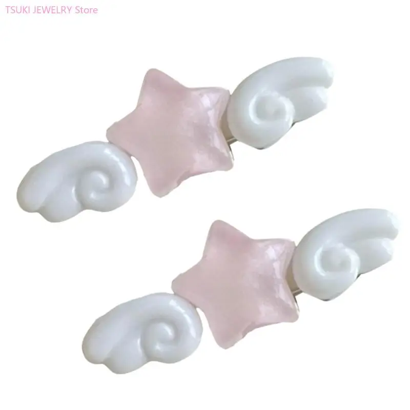 62KE Adorable Duckbill Star Wing Hair Clip Teens Girls Hairpins For Thin Hair Spring Summer Styling With Soft Wing