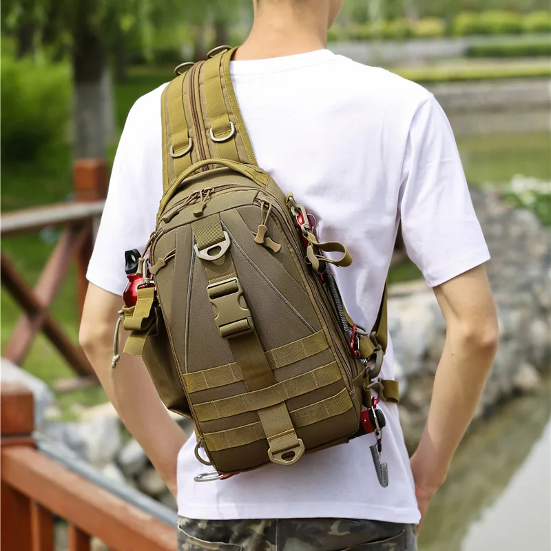 Outdoor-Angeln, verschleißfester Oxford Brua Single-Shoulder-Crossbody-Rucksack mit taktischer Tarnung, multifunktionaler Rucksack