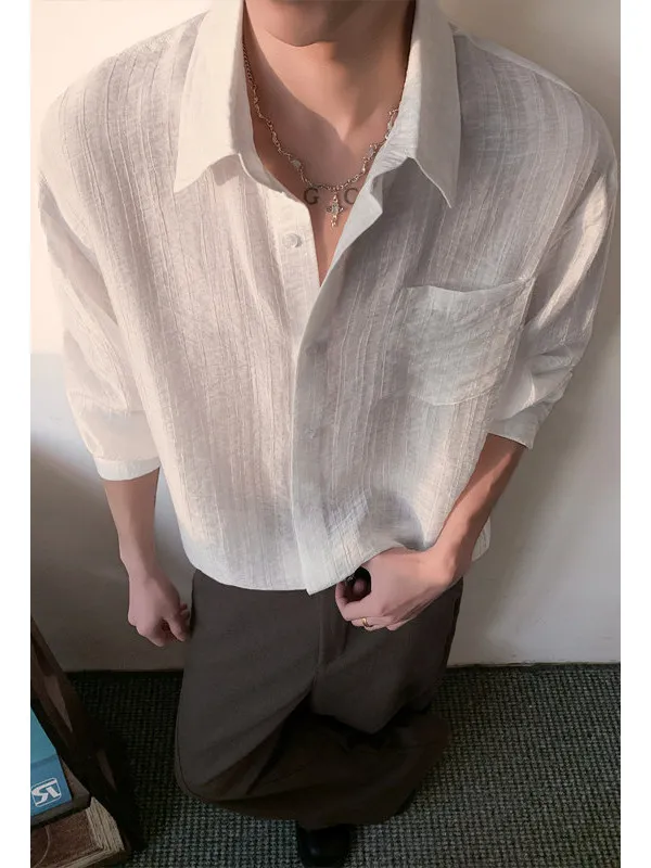 

Loose Long Sve Men's Sun Protection Ice Silk irt Thin Non-iron Korean Sle Faionable Casual Wear for Spring Summer