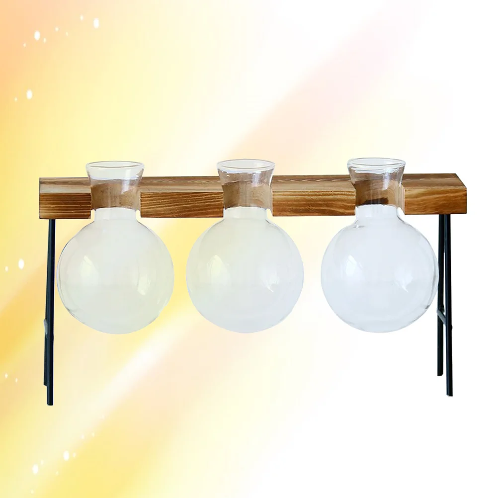 

Water Cultivation Vase Round Glass Plant Pots Hydroponic Transparent Terrarium For Home Decor Wooden Frame