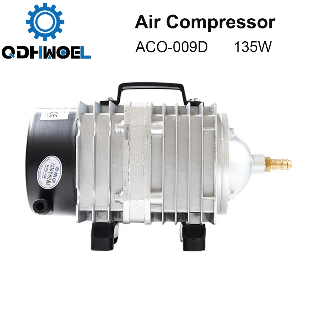 QDHWOEL 135W Compressor de ar Bomba de ar magnética elétrica para máquina de corte e gravação a laser CO2 ACO-009D