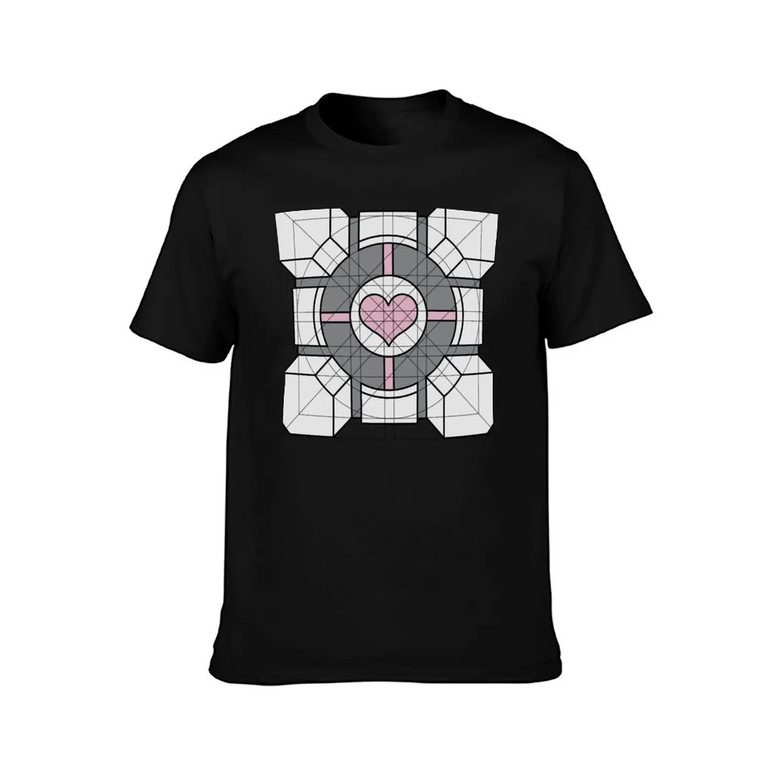 Companion Cube (Construction Box) T-Shirt, Summer Casual Cotton Tee, Oversized Streetwear Tops, Vintage Graphic Print
