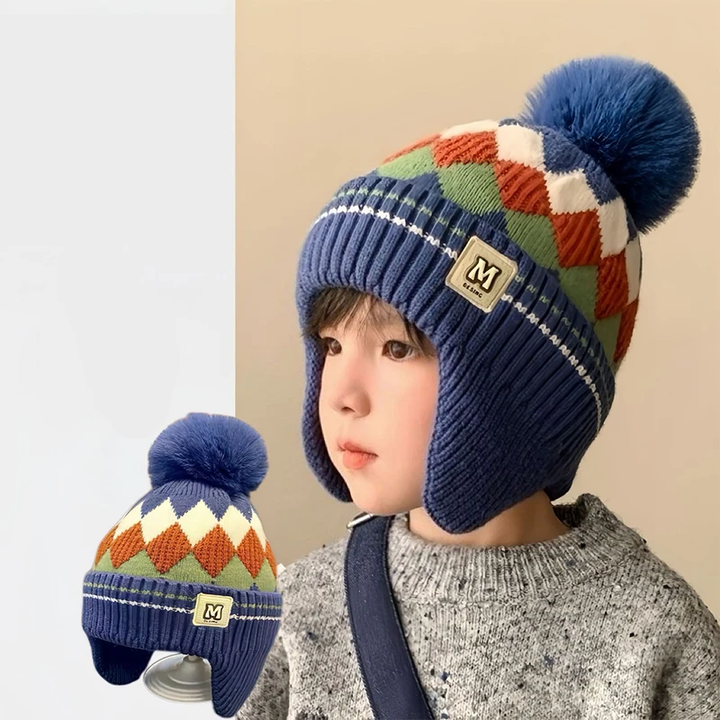 

Autumn And Winter Boys And Girls Windproof Earmuffs Baby Knitted Thick Wool Hat Children's Warm Hat