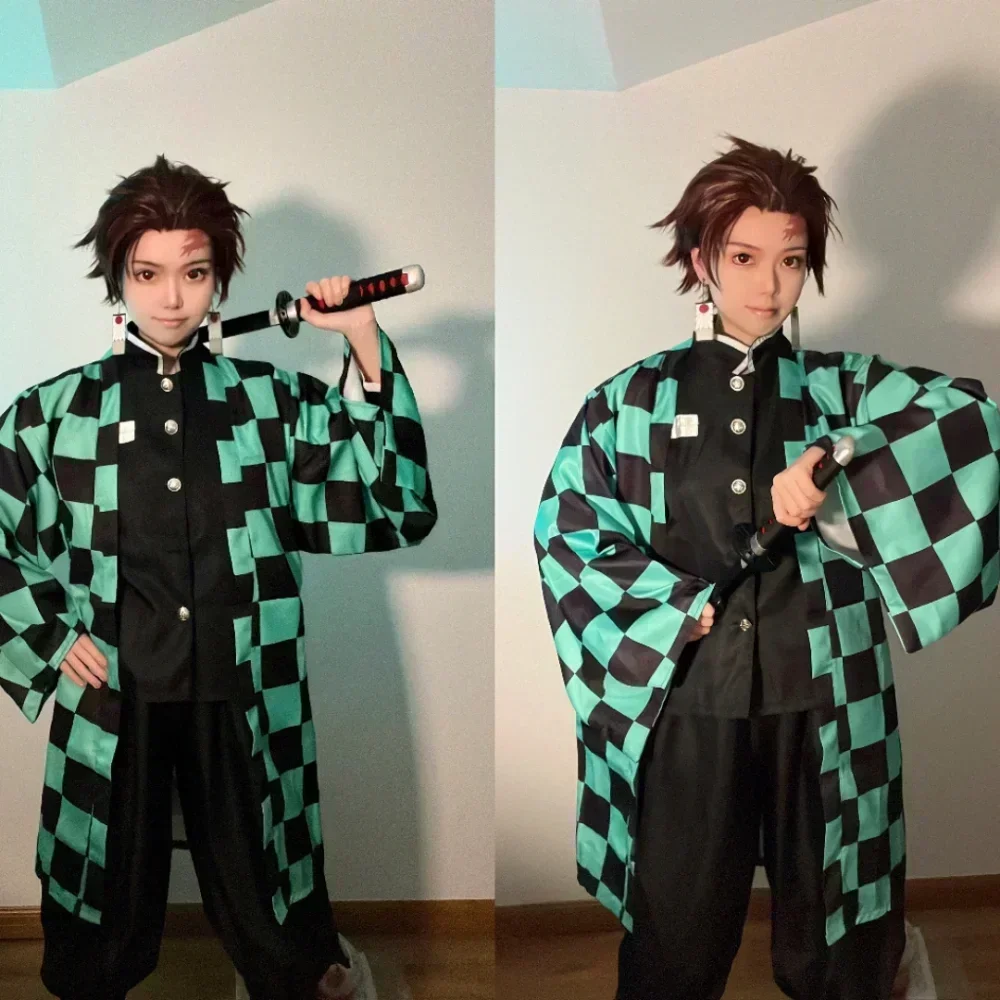 Tanjirou Kamado Kostuum Anime Cosplay Mannen Kimono uniforme fiesta de Halloween Demonias Vrouwen Kleding niños