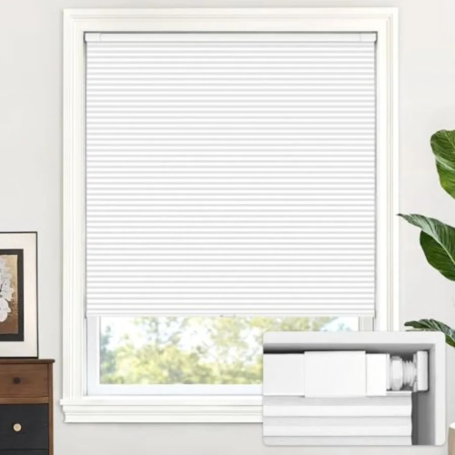 

Cordless Cellular Shades, No Tools No Drill Blackout Honeycomb Shades Pleated Blinds for Windows, 29" W x 64" H, Silver White