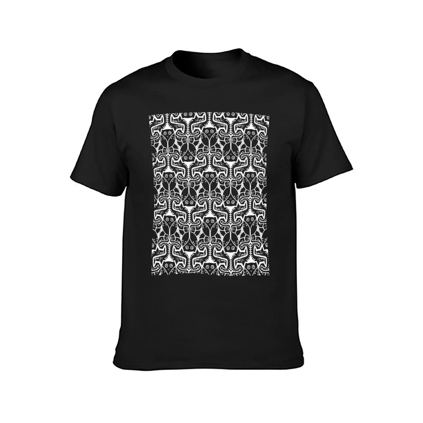 Cats, Mice, Owls, and Horses black and white geometric pattern T-shirt sweat men t shirts