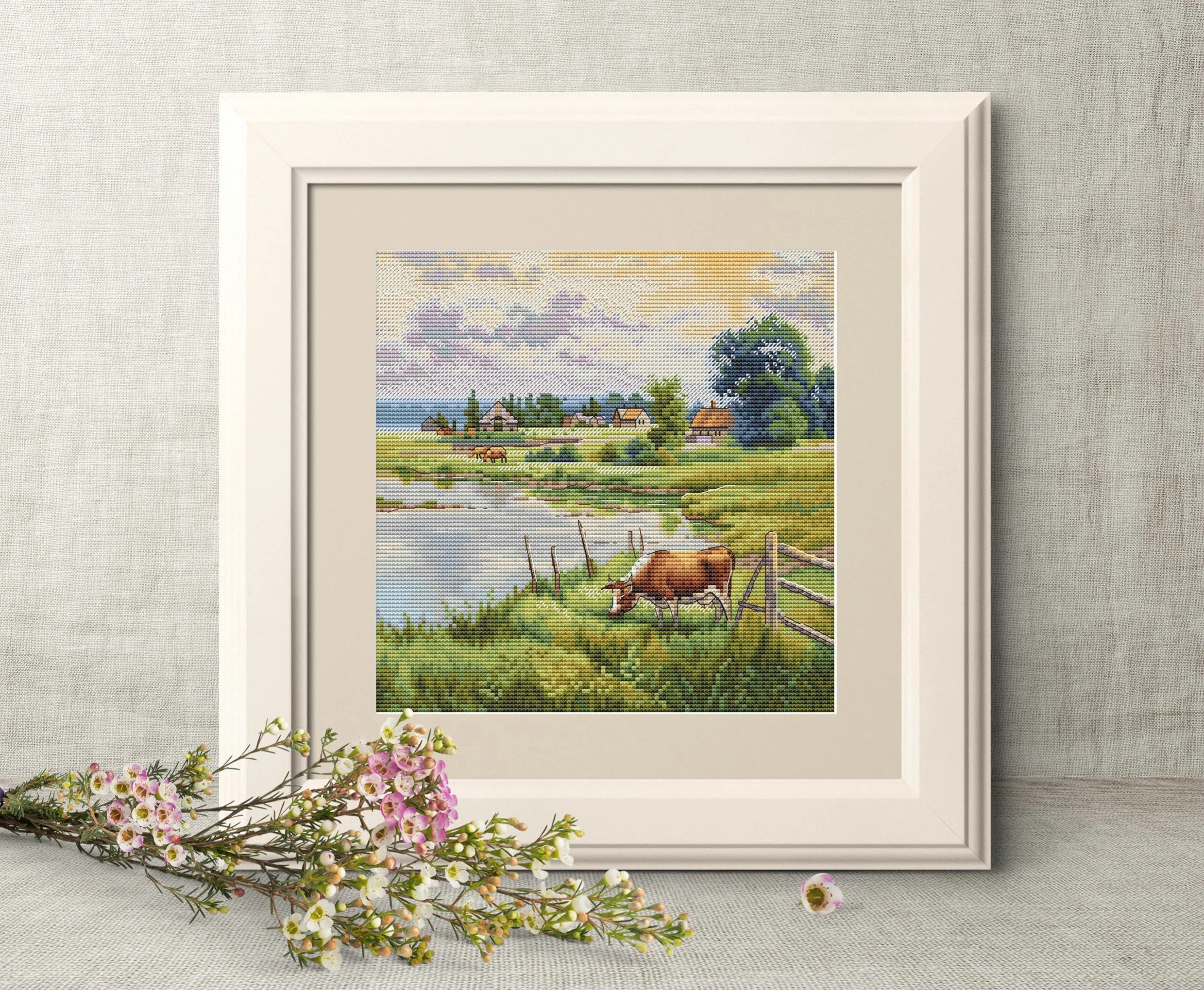 Embroidery Cross Stitch Kits Craft DIY Needlework Cotton Canvas 13 Farm 32-32 32CT 28CT Metallic aida