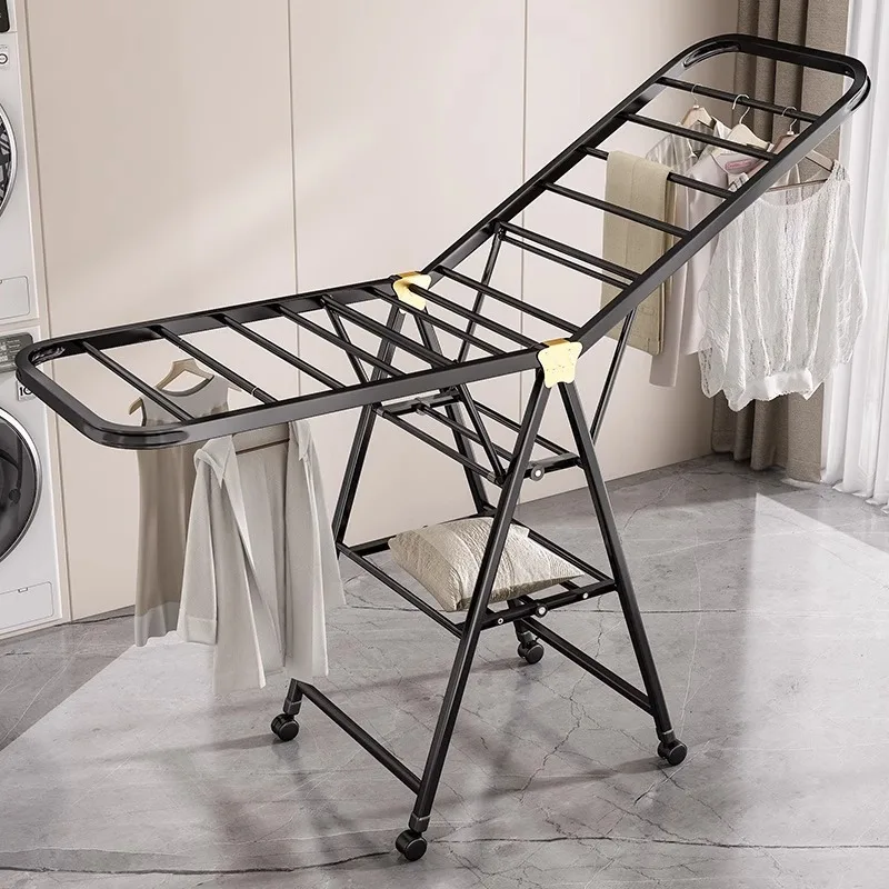 Clothes Drying Rack Foldable Wing Shape Carbon Steel Laundry Airer With Wheels For Indoor Outdoor Balcony Garment And Bedding Dr