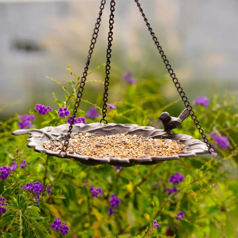 

【РАЖДЕСТВА】Подвесная кормушка для птиц - Дизайн с цепочкой из листьев - Декоративная станция для кормления птиц из кованого железа для сада