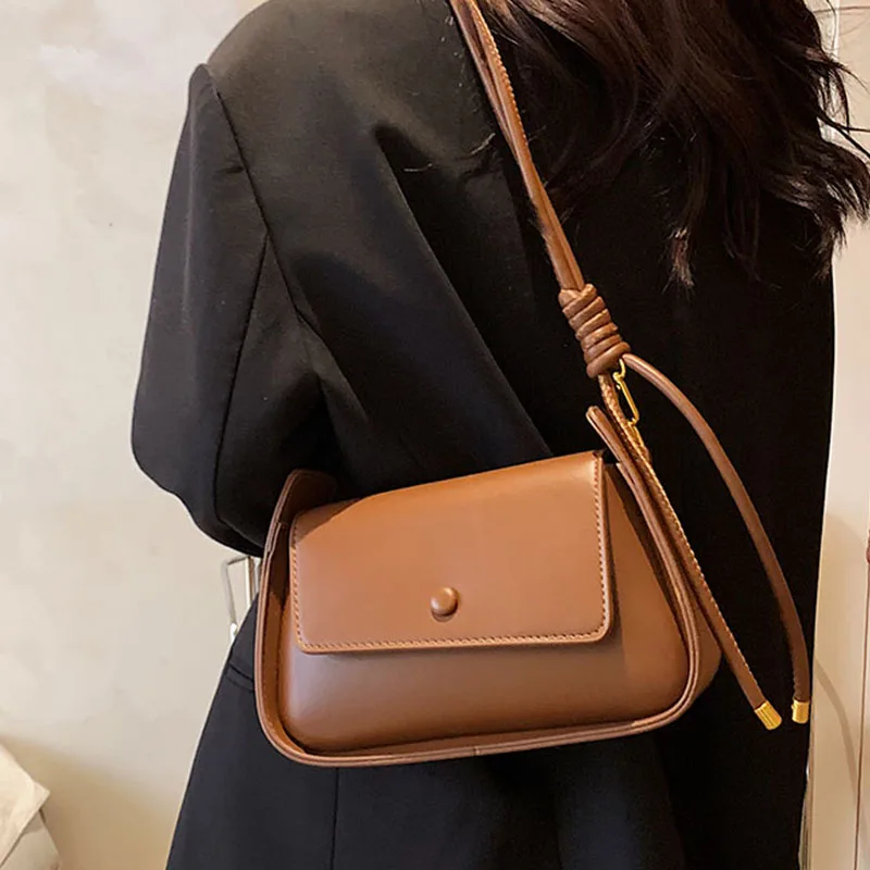 Retro Shoulder Crossbody Bag for Women 2023Small PU Leather Cute Solid Color Tote Luxury Designer Armpit Underarm Handbag  purse