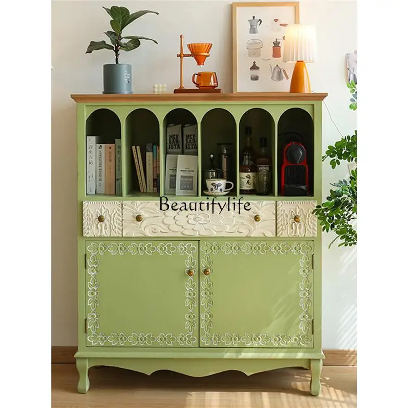 

American retro solid wood dining side cabinet small apartment living room display bedroom storage cabinet