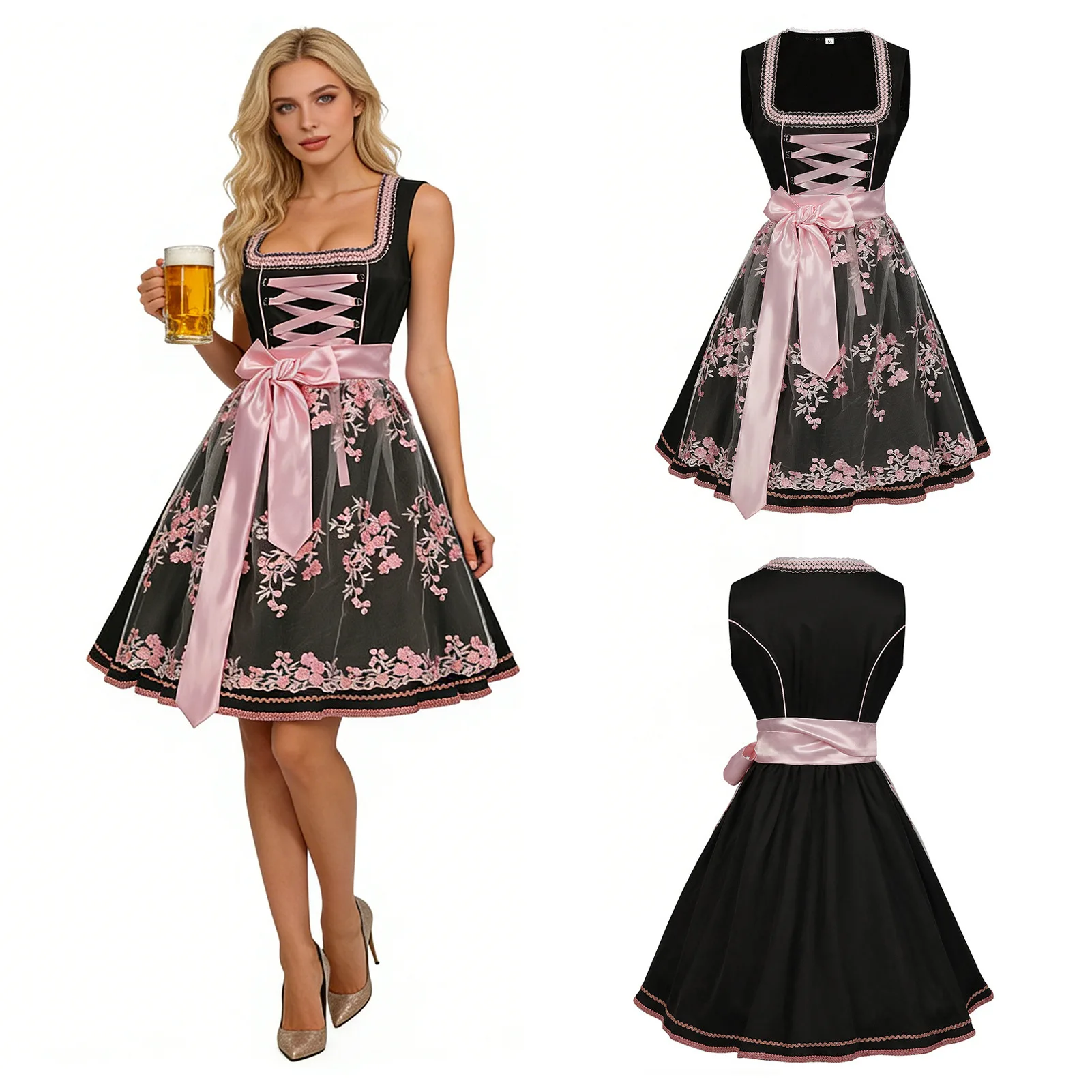 

Women Dress Traditional Bavarian Oktoberfest Costumes German Beer Party Halloween Lady Carnival Festival Adult Bandage Cloth