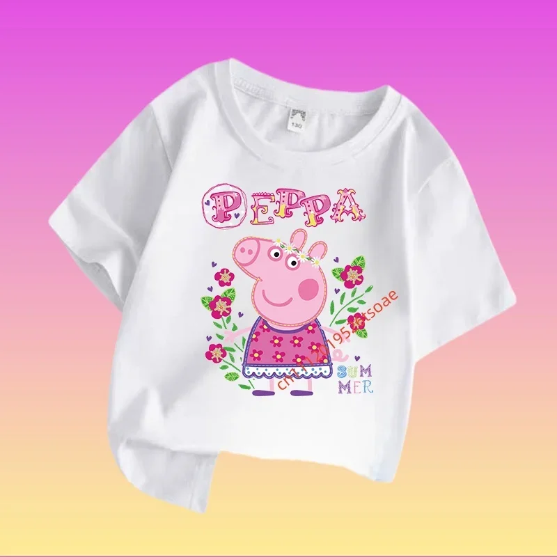 

2026 Peppa Pig children's cotton short-sleeved new style boys' sports shirt, Comfortable and loose children's family wear