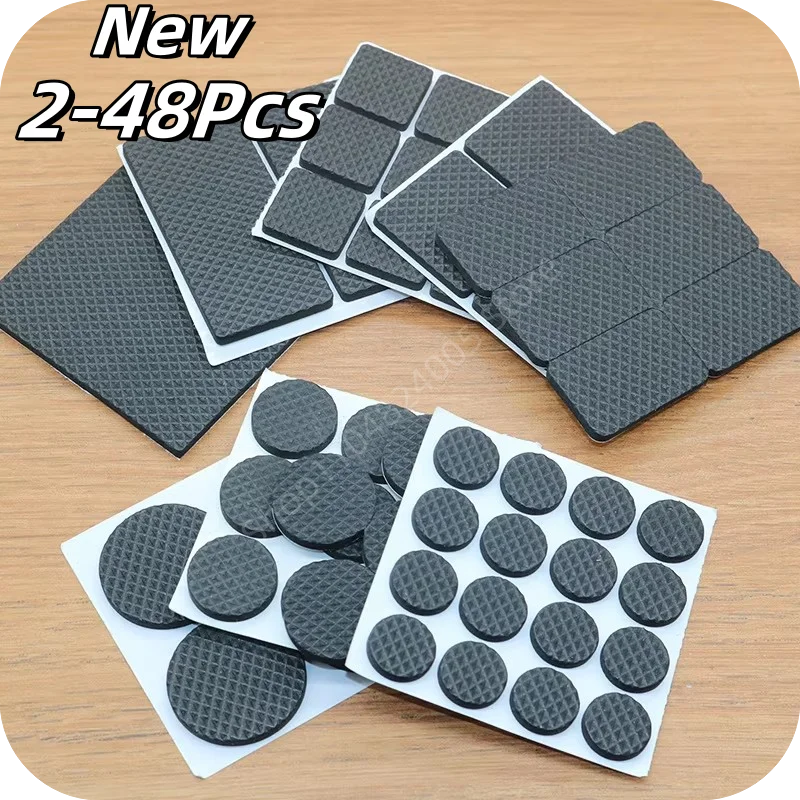 New Black Chair Leg Pads Self Adhesive 2-48Pcs DIY Furniture Anti Slip Mute Anti-Skid Scratch Feet Pads Wood Floor Protector Pad