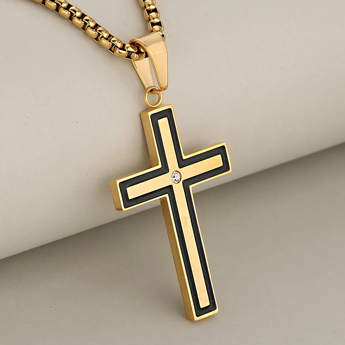 Faith Temperament Classic Two-Tone Stainless Steel Diamond Cross Pendant Necklace for Women and Men, Exquisite Necklace