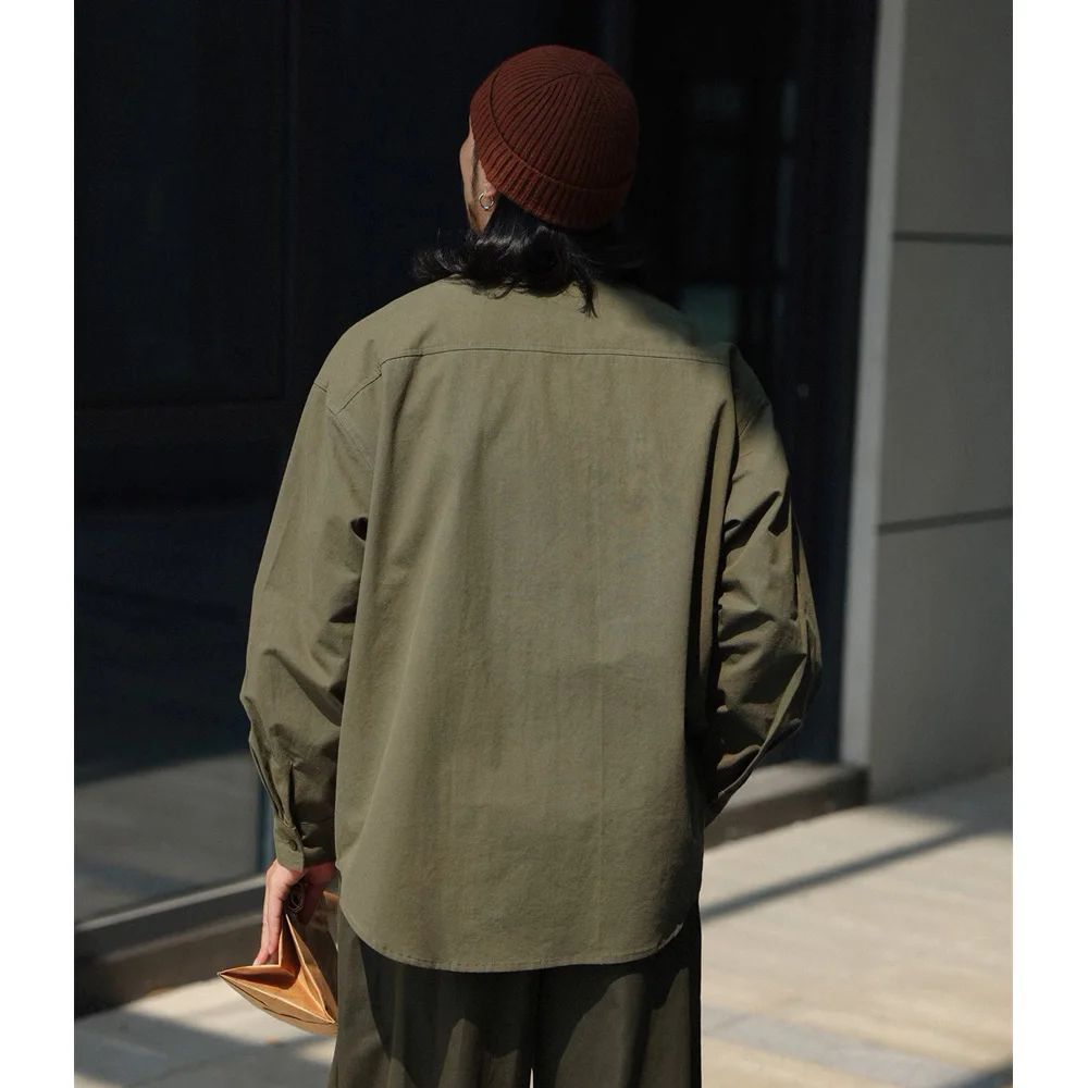 Men Collarless Japanese Korean Streetwear Fashion Loose Causal Oversize Long Sleeve Shirts Cityboy Cargo Shirt Vintage Blouses