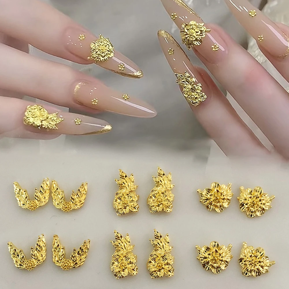 10 قطعة معدنية الأزهار مسمار الفن السحر الذهب الزهور وأوراق زينة الأظافر DIY بها بنفسك مانيكير حفلات الزفاف مسمار الملحقات * #2