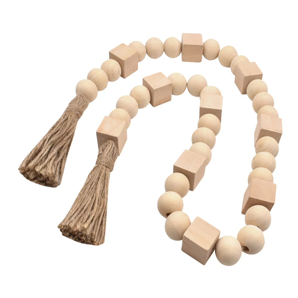 

Rustic Wooden Bead Garland with Tassel Hanging Decor for Home Living Room Bedroom Wall Mantle Fireplace Party Decoration