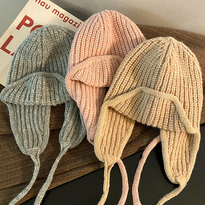 

Корейская зимняя теплая вязаная шапка, женская шапка-ушанка, супер мягкая утолщенная ветрозащитная модная шапка для холодной погоды на осень, толстая