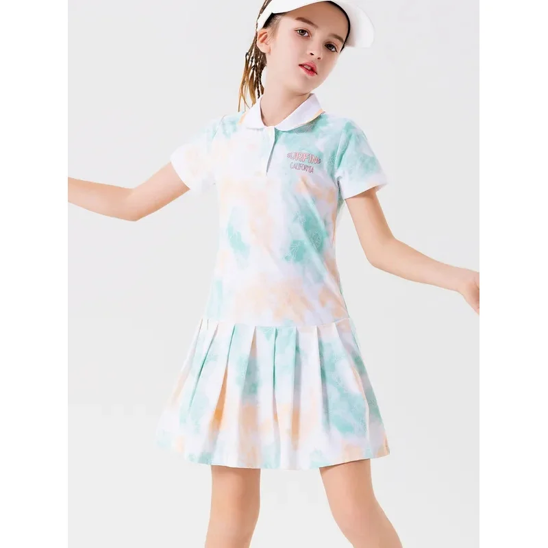 فستان تنس سريع الجفاف للأطفال فستان رياضي رائع على الجليد للفتيات بعمر 4-18 سنة بأكمام قصيرة مطوي فستان لعب الجولف
