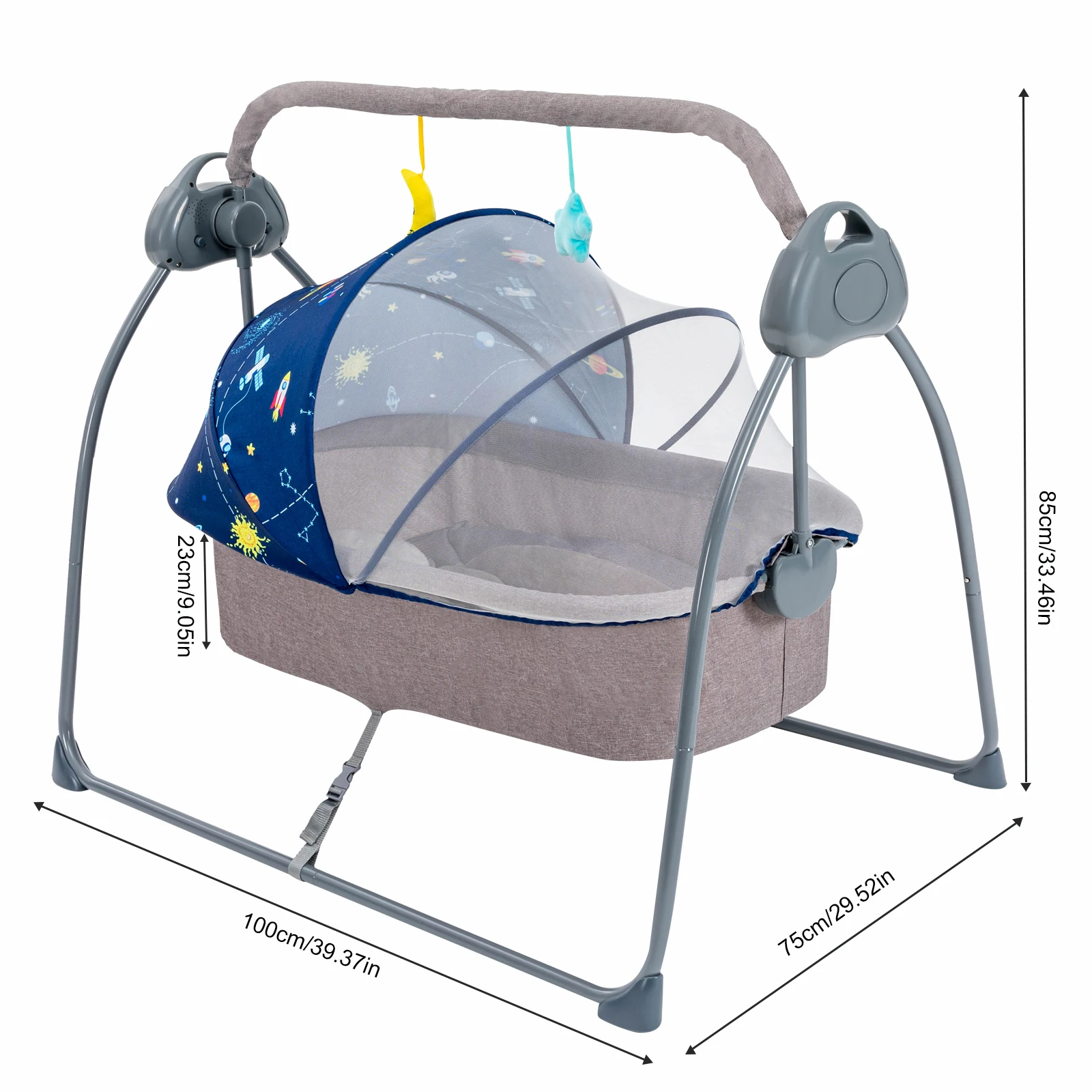 Baby Cradle Swing 5 Speeds Electric Stand Crib Auto Rocking Chair Bed with Remote Control for 0-18 Months Newborn Babies