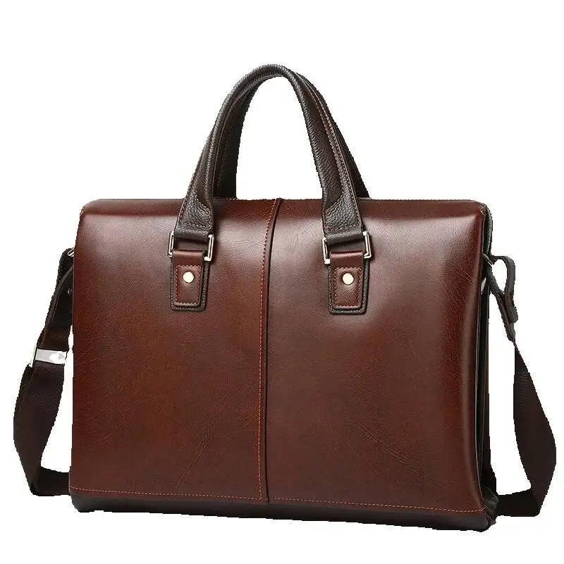 الرجال حقيقية حقيبة ساعي حقيبة يد جلدية كمبيوتر محمول 15 بوصة سعة كبيرة الطبقة العليا جلد البقر حقيبة الرجال الراقية حقيبة أعمال #1