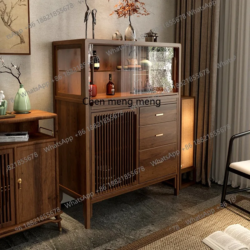 

Chinese solid wood dining side glass wine cabinet living room exhibition tea room tea side cabinet walnut office