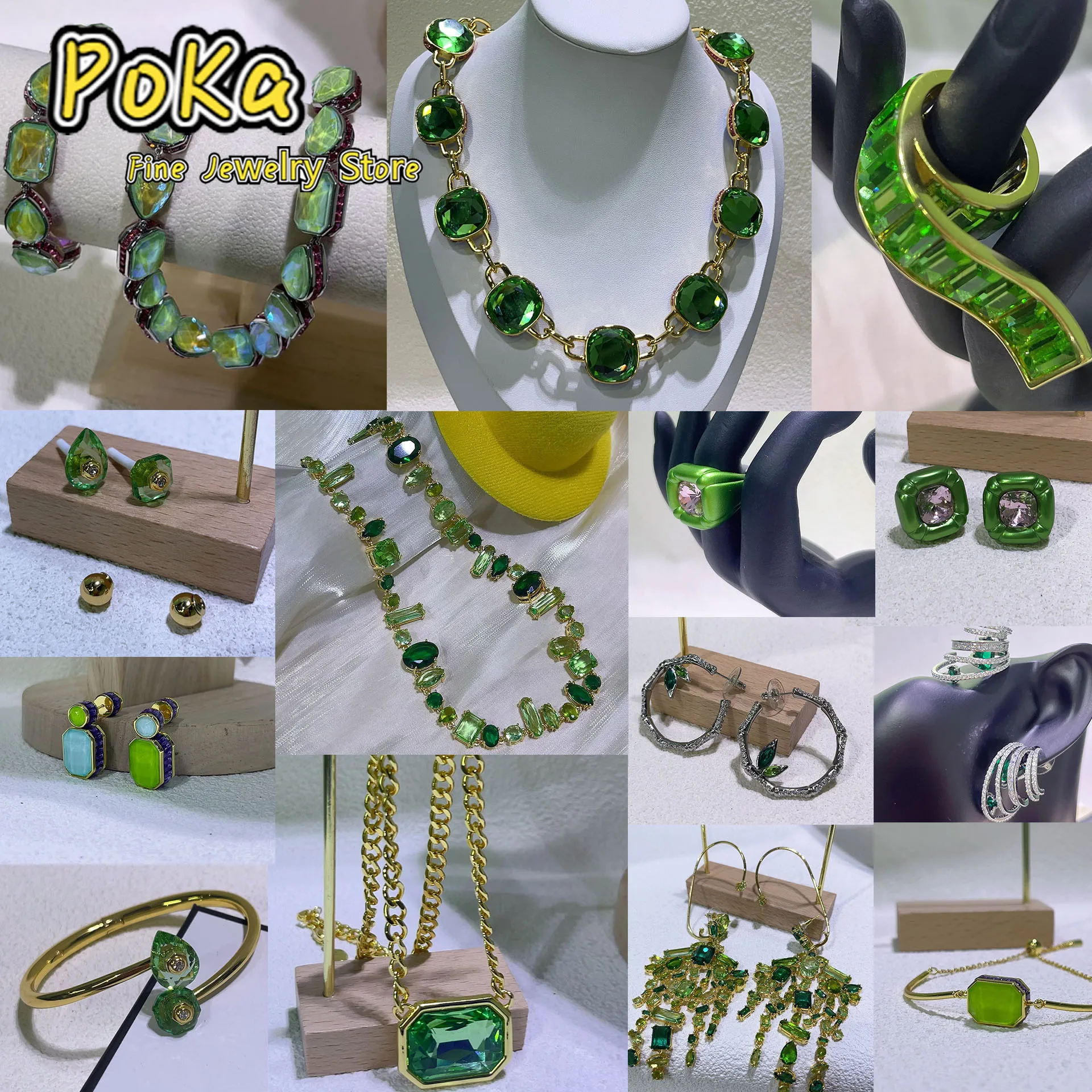 

Green Jewelry Original Luxury Brand Exquisite Cute Charms Gifts Austrian Crystal Sets Necklace Earrings Bracelet for Women