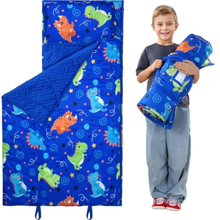 

Toddler Nap Mat with Pillow and Minky Blanket Large 54.7''x33.4'' Sleeping Bag Washable Roll up Sleeping Mat for Boys and Girls