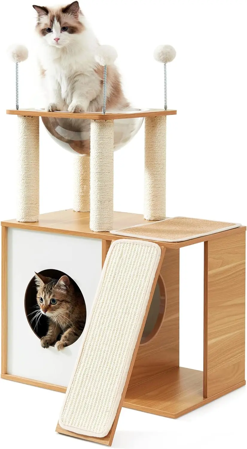 

4Pets for Indoor Cats, Modern Cat Tower Tall for Large Cats Kitten, Wood Kitty Condo Climbing Furniture Heavy Duty