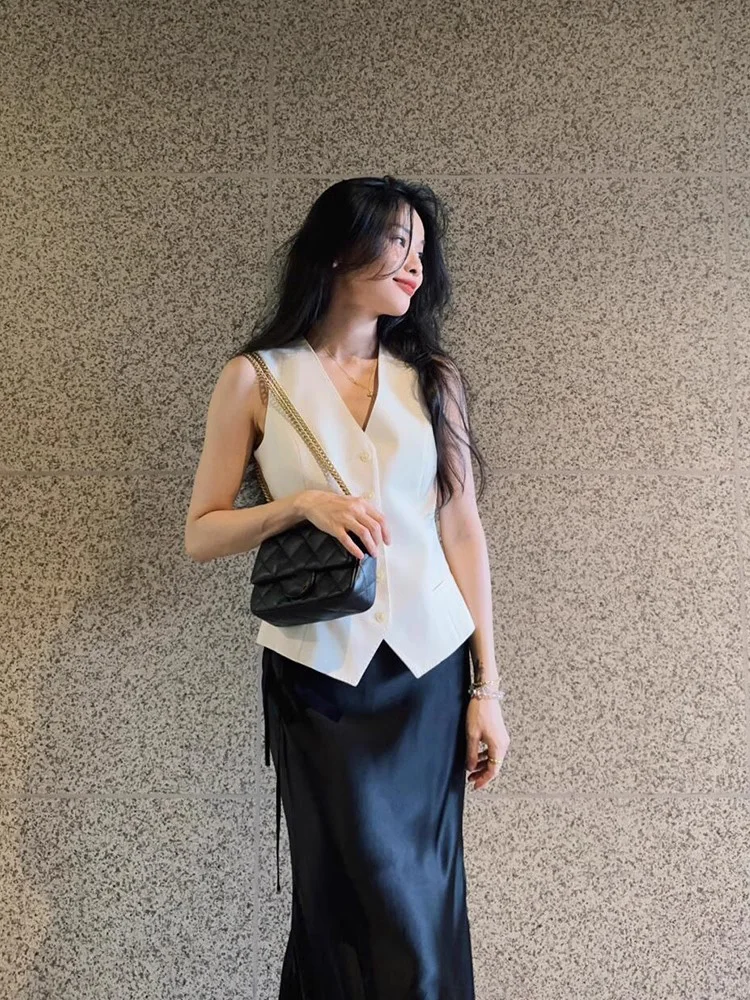 

Ele V-Ne Svel Suit Vest Women's Summer Design Slim Fit Layering Tank Top Outerwear Thin Polyester Fiber 00%