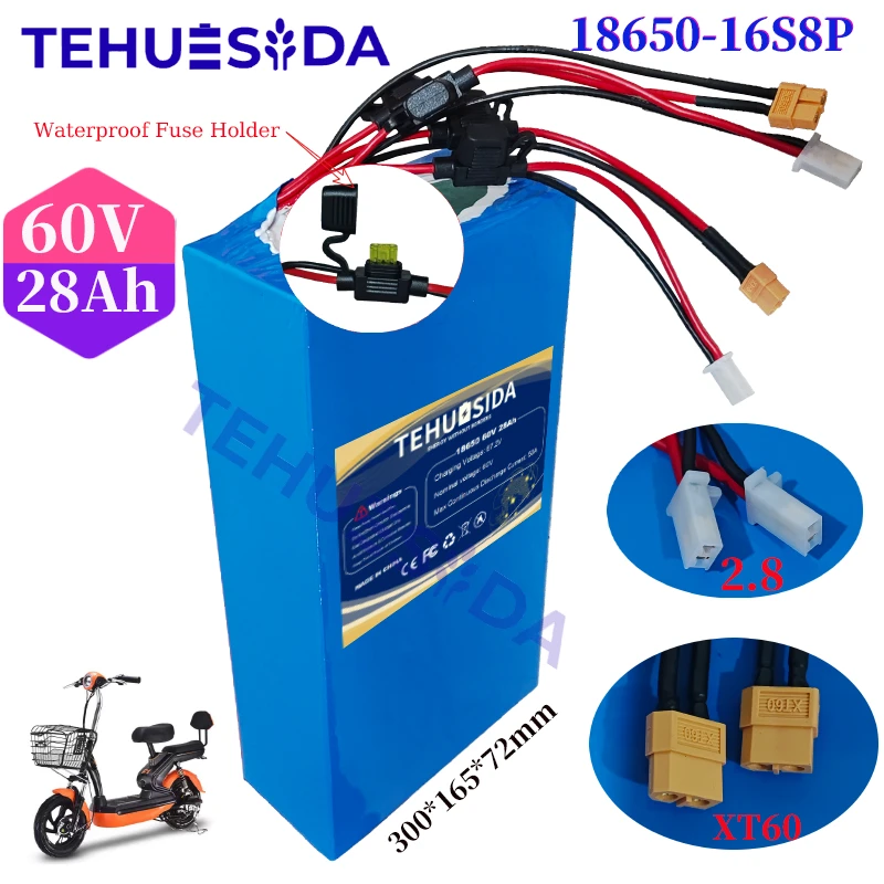 60V 28Ah 18650 16S8P Lithium Battery Pack  with BMS 50A  Advantageous Battery 500-1000W High-power Rechargeable Battery