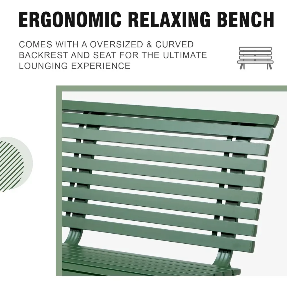 Outdoor Aluminum Garden Bench, Patio Porch Chair Furniture, Slatted Design w/Backrest